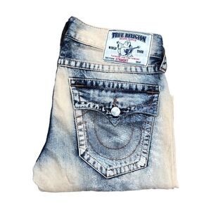 True Religion Jeans Size 32 STRAIGHT Blue Paint Splatter